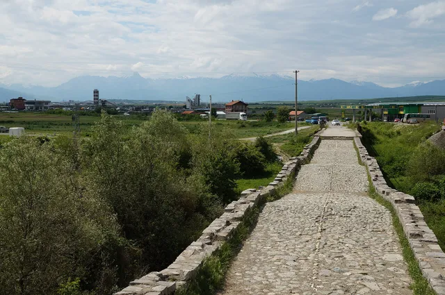 The Tailors' Bridge with the Accursed Mountains on the horizon.